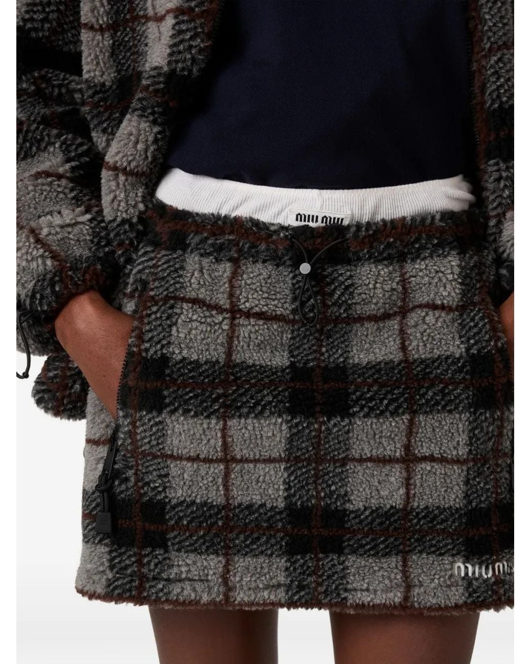 Miu Miu Black Checked Teddy Miniskirt