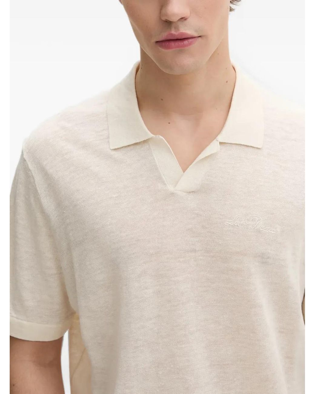 Les Deux White Logo-Embroidered Open-Collar Polo Shirt for men