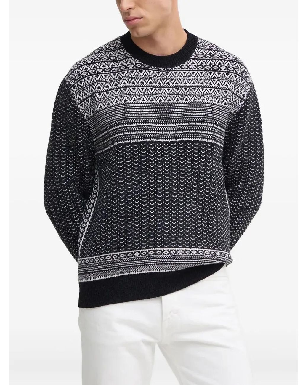 ARMANI EXCHANGE Gray Patterned Crew-Neck Sweater for men
