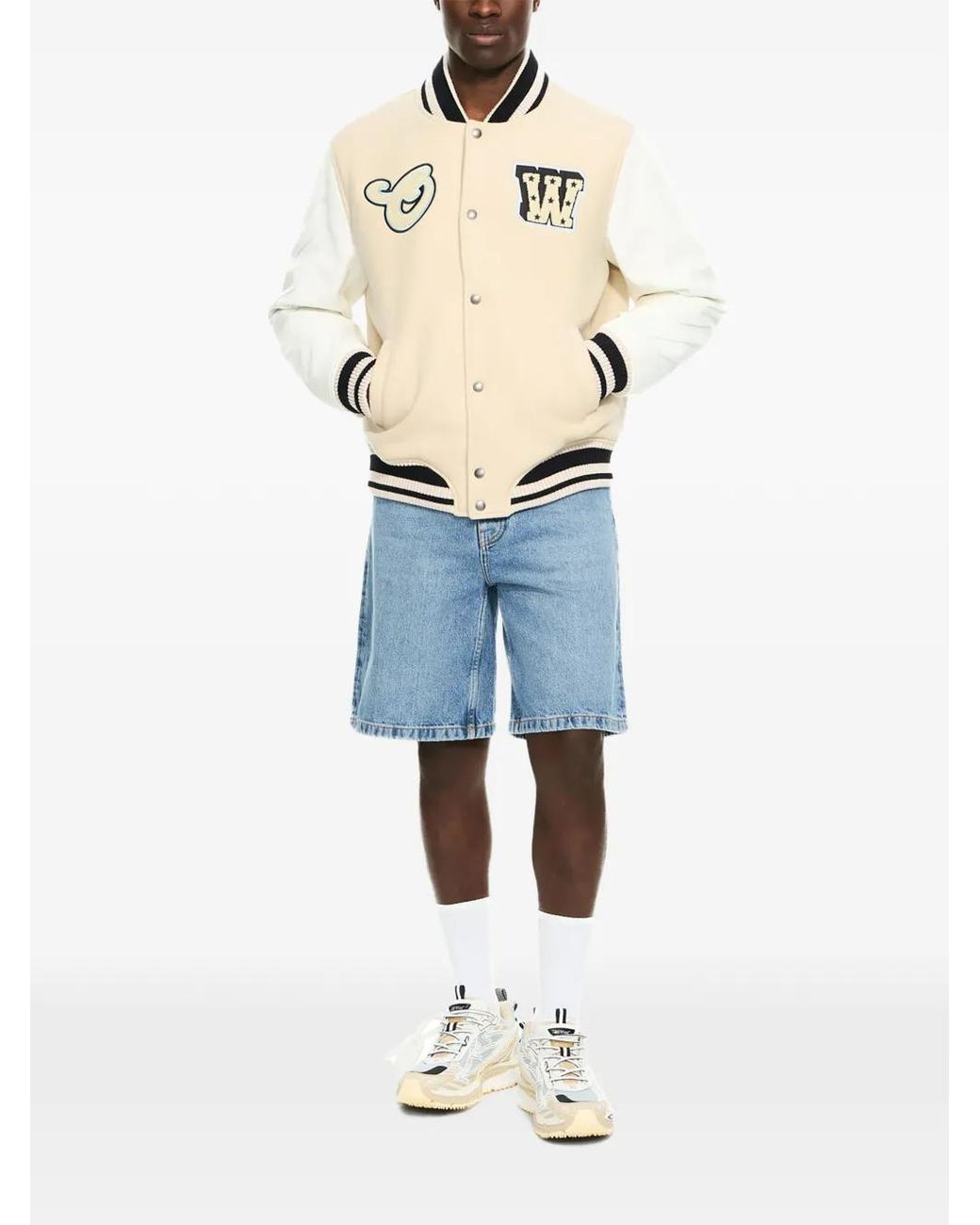 Off-White c/o Virgil Abloh Star Logo Lea Varsity Jacket in Blue