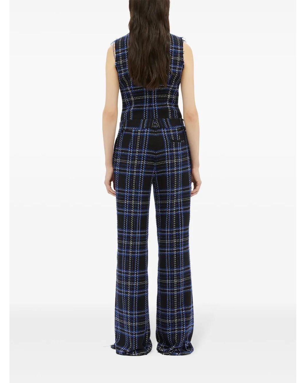 MSGM Blue Checked-Panel Cotton Trousers