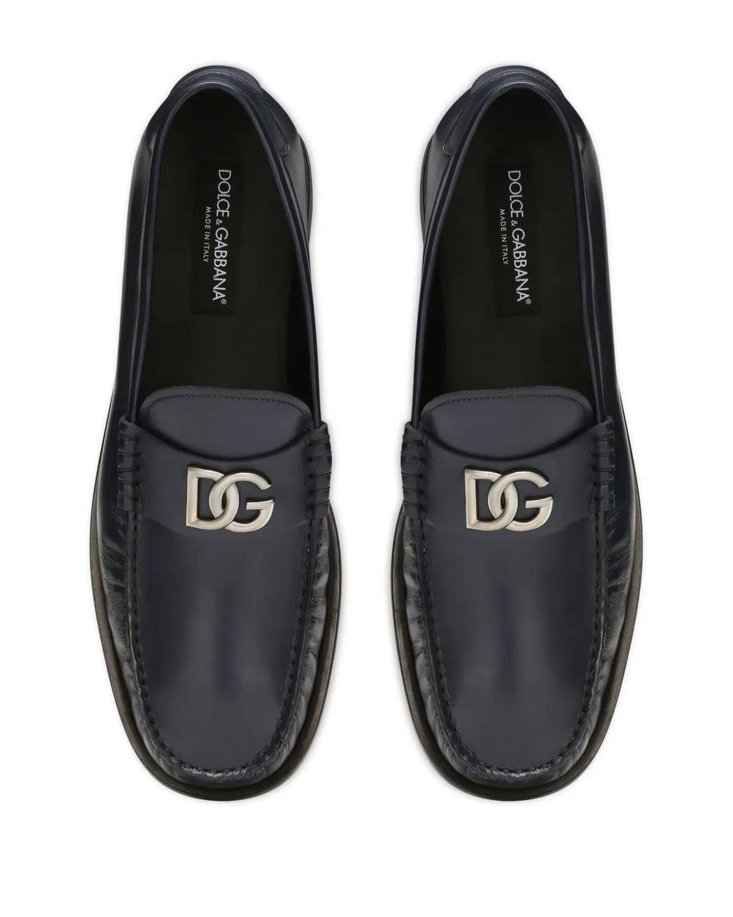 Dolce & Gabbana Blue Logo Detail Leather Loafers for men