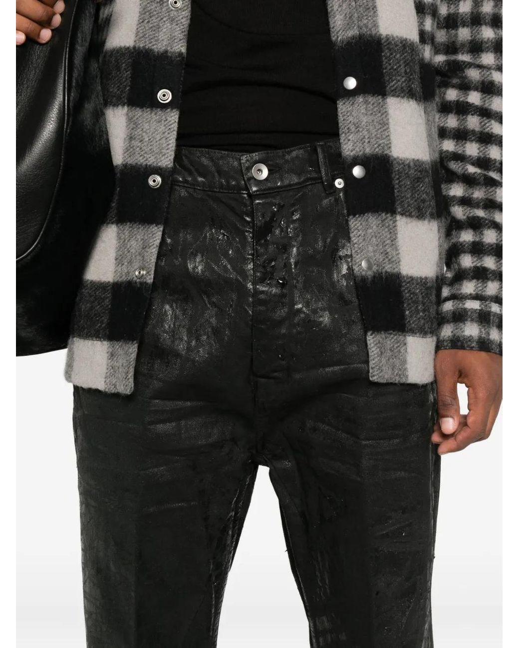 Rick Owens Black Flared Trousers With A Metallic Effect for men