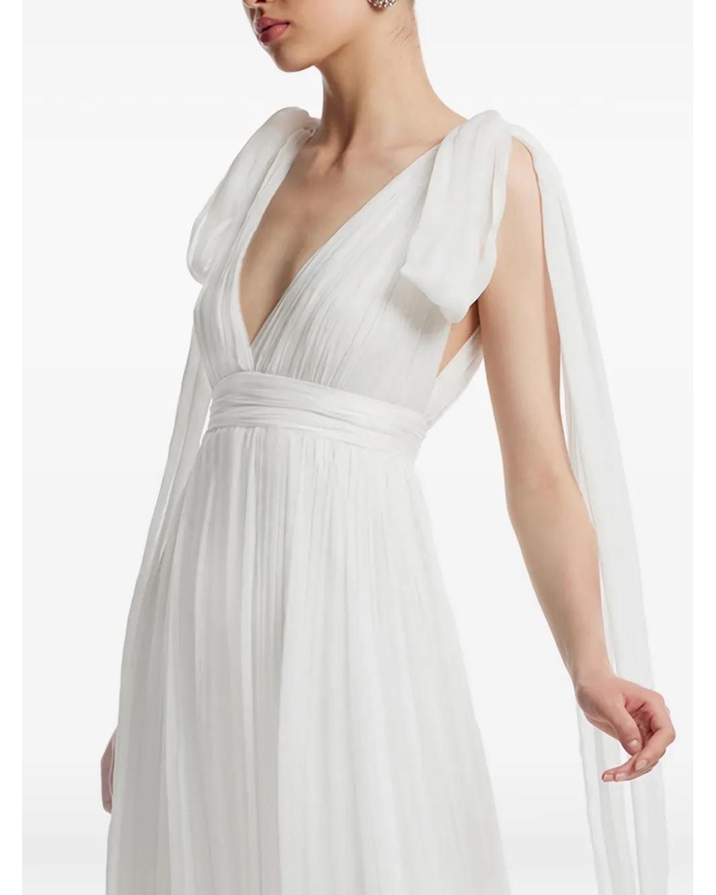 Framboise White Savana V-Neck Silk Maxi Dress