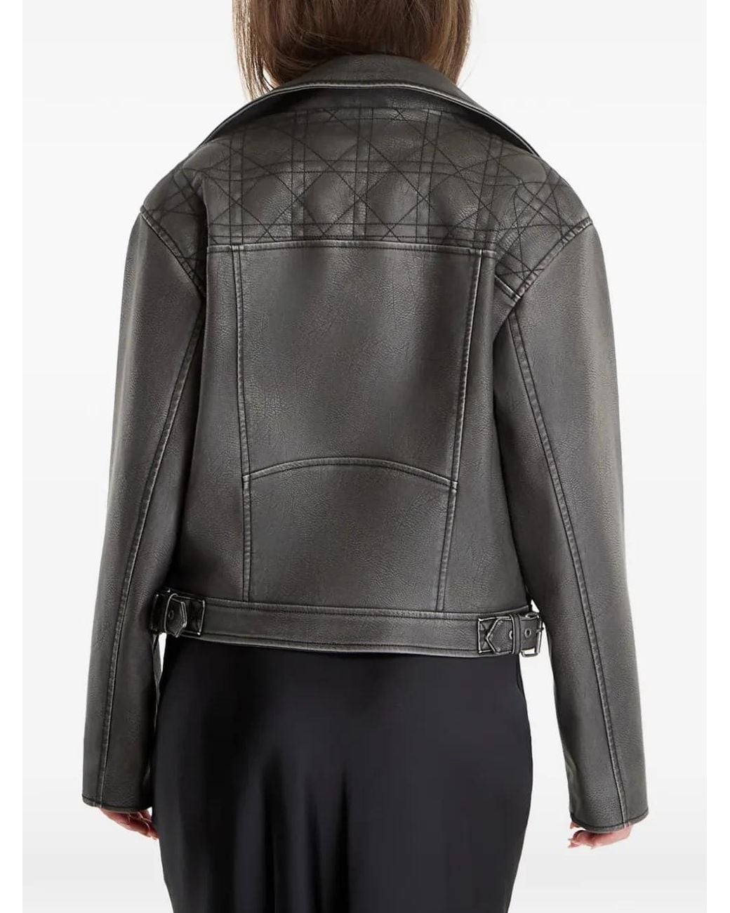 Guess Gray Quilted-Panel Belted Long Sleeved Jacket