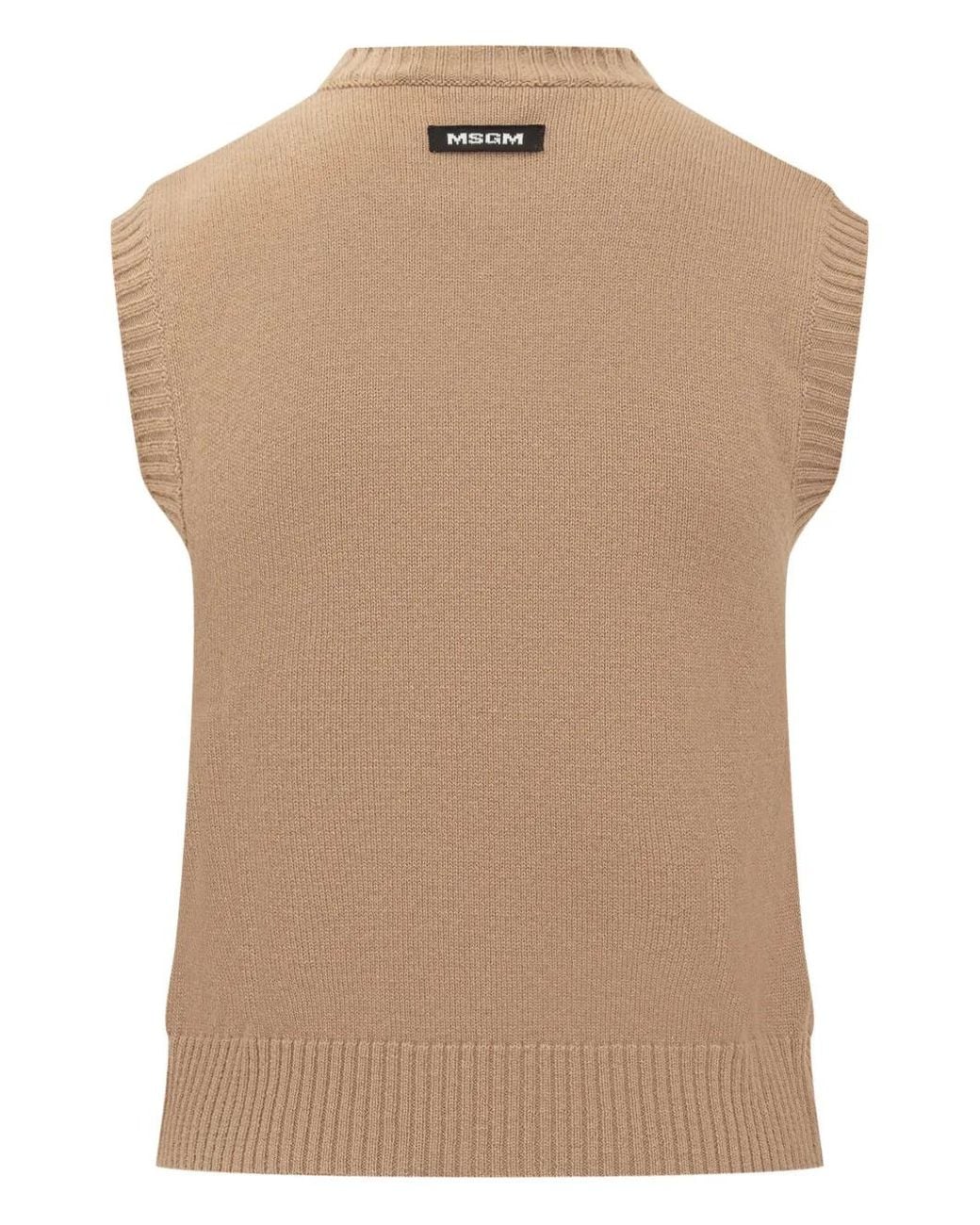 MSGM Green Sleeveless Knit Sweater With Diamond Pattern