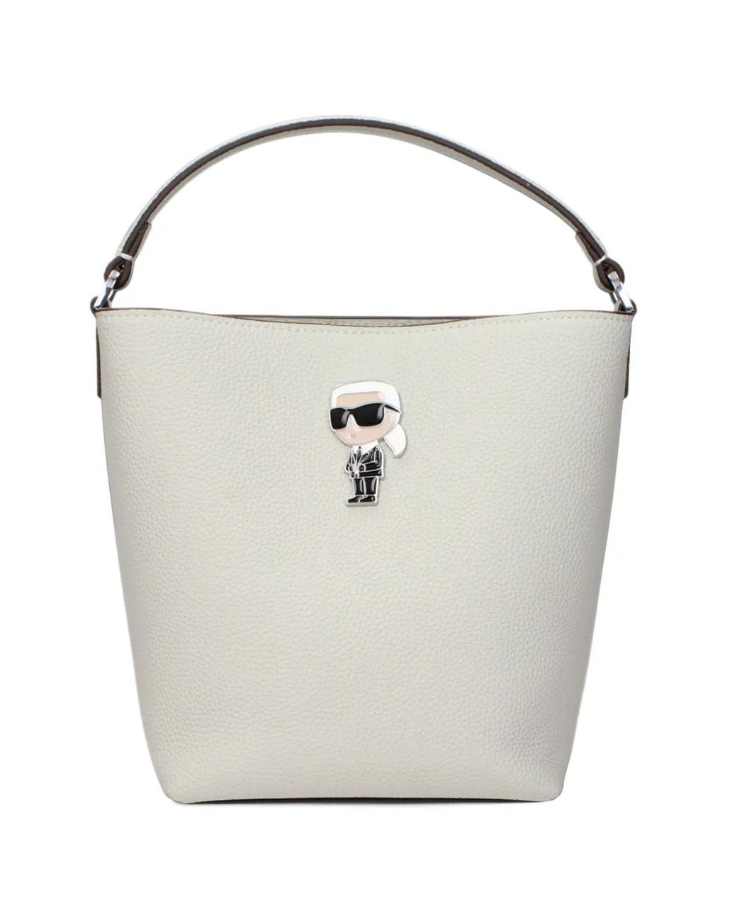 Karl Lagerfeld White Logo-Plaque Leather Bucket Bag