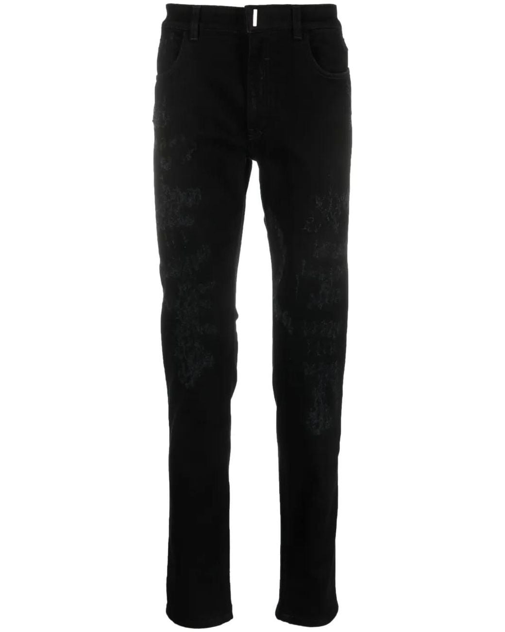 Givenchy Black Slift Fit Jeans In Destroyed Denim for men