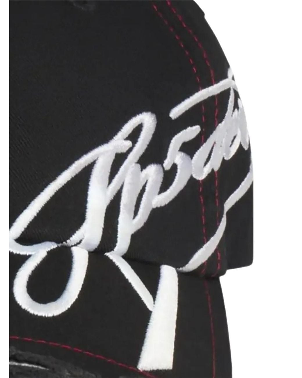 Sp5der Black Cursive-Logo Distressed-Finish Baseball Cap for men