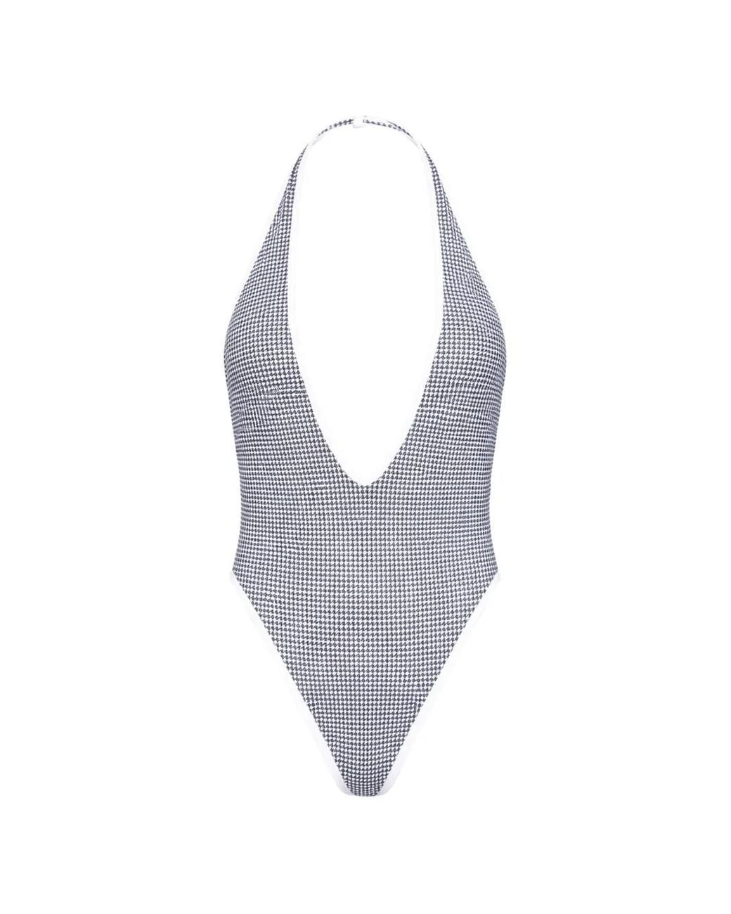 DIESEL White Swimsuit With Houndstooth Print