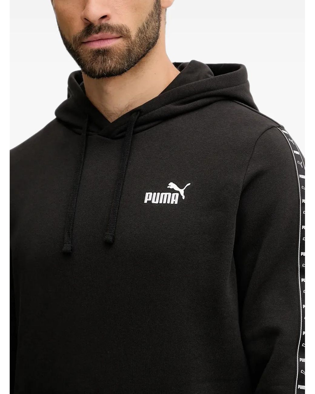 PUMA Black Logo-Tape Hoodie for men
