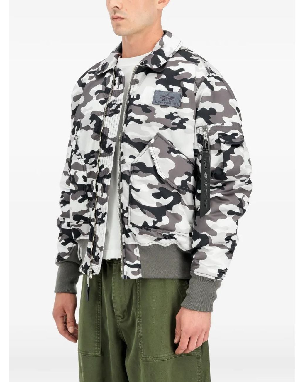 Alpha Industries Gray Cwu-45/P Base Camo Uv Loose-Fit Bomber Jacket