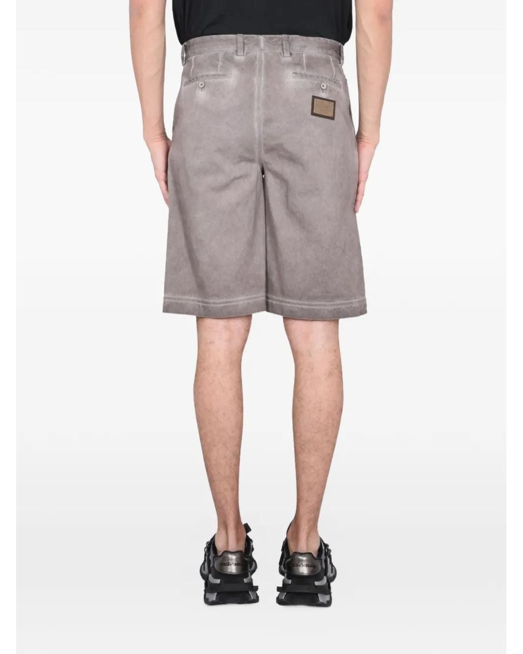 Dolce & Gabbana Gray Logo-Plaque Bermuda Shorts for men