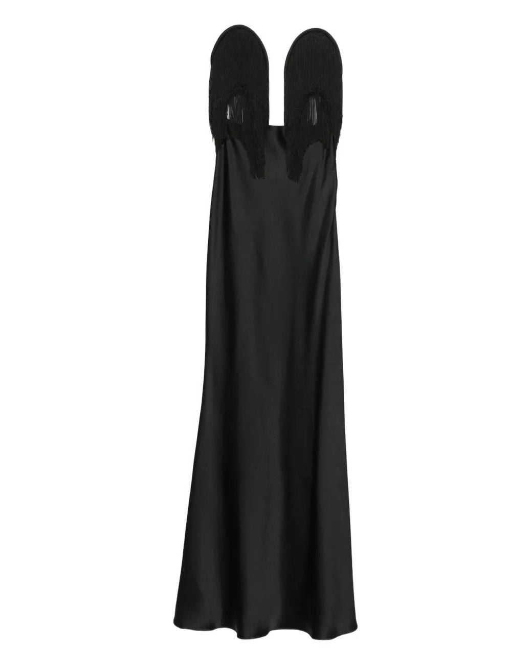 Nissa Black Fringe-Embellished Maxi Dress