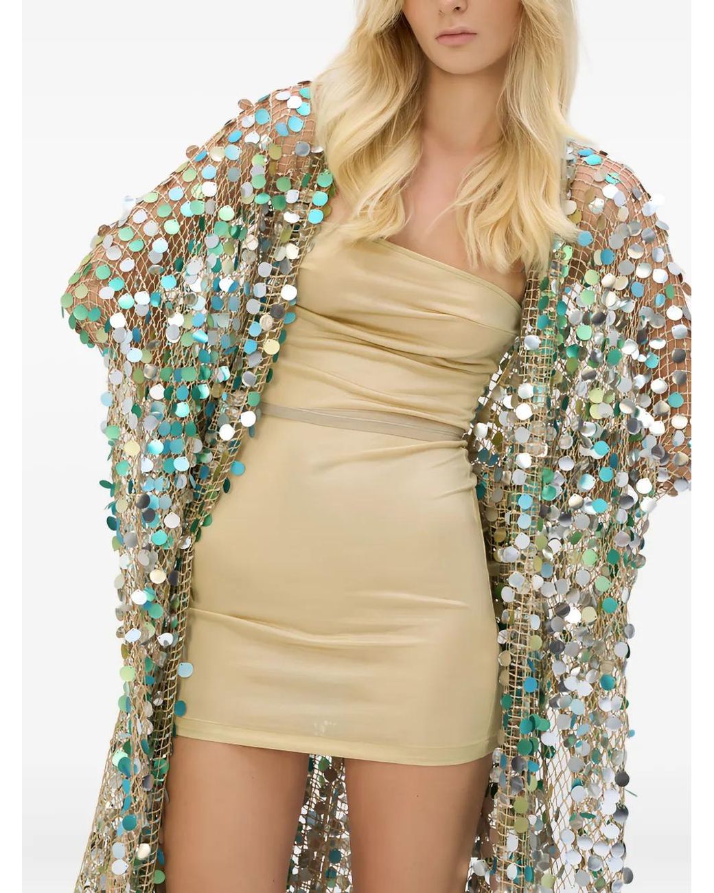 SANA OSMANI Green Yasmin Sequin-Embellished Cape