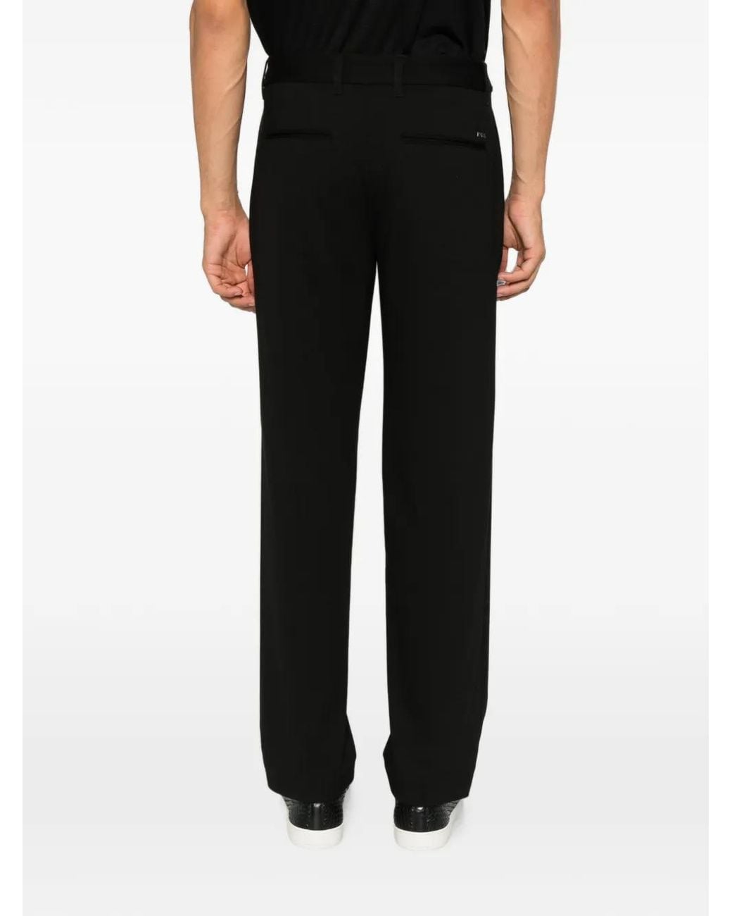 Emporio Armani Black Belt-Loops Straight-Leg Trousers for men