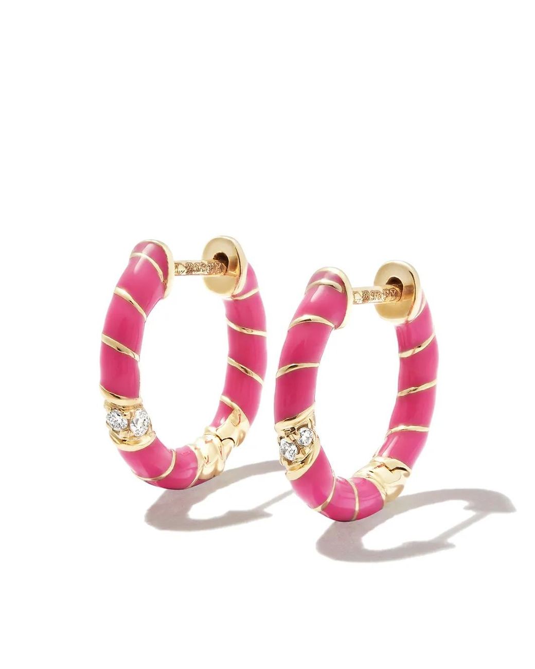 Yvonne Léon Pink 9Kt Twist Enamel Hoop Earrings