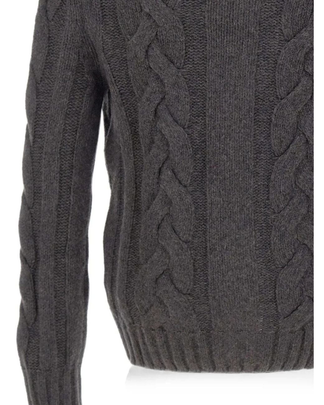 Gran Sasso Gray Cable-Knit Shawl-Collar Sweater for men