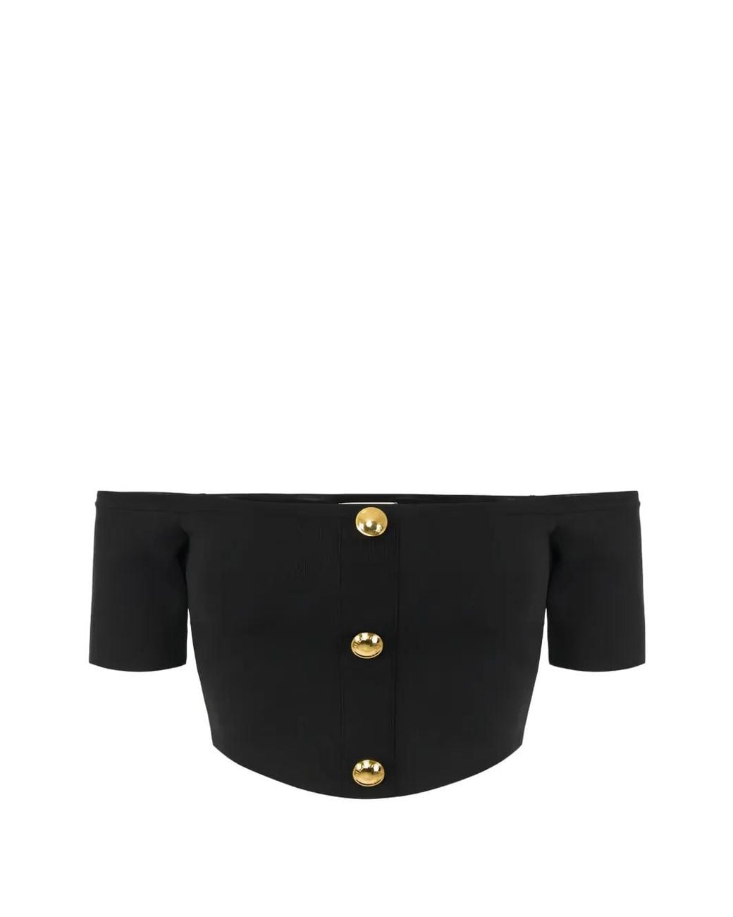 Elisabetta Franchi Black Button Cropped Knit Top