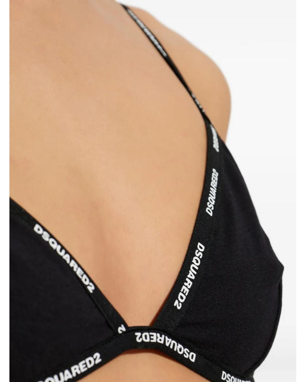 DSquared² Black Logo-Print Triangle Bra