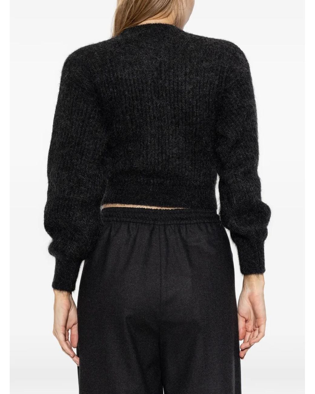 Max Mara Black Mélange Mohair Cropped Jumper