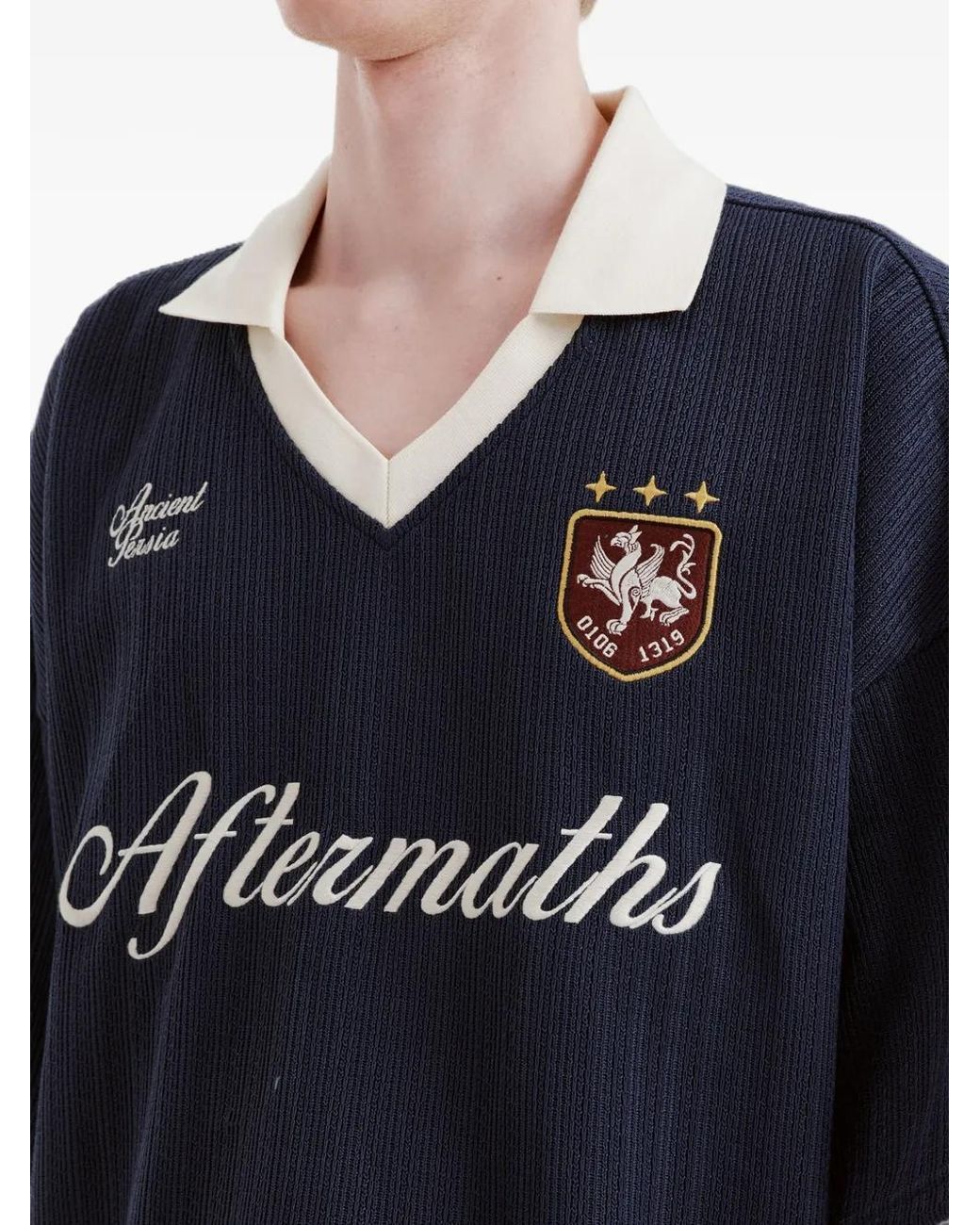 AFTERMATHS Blue Logo-Embroidered V-Neck Top for men