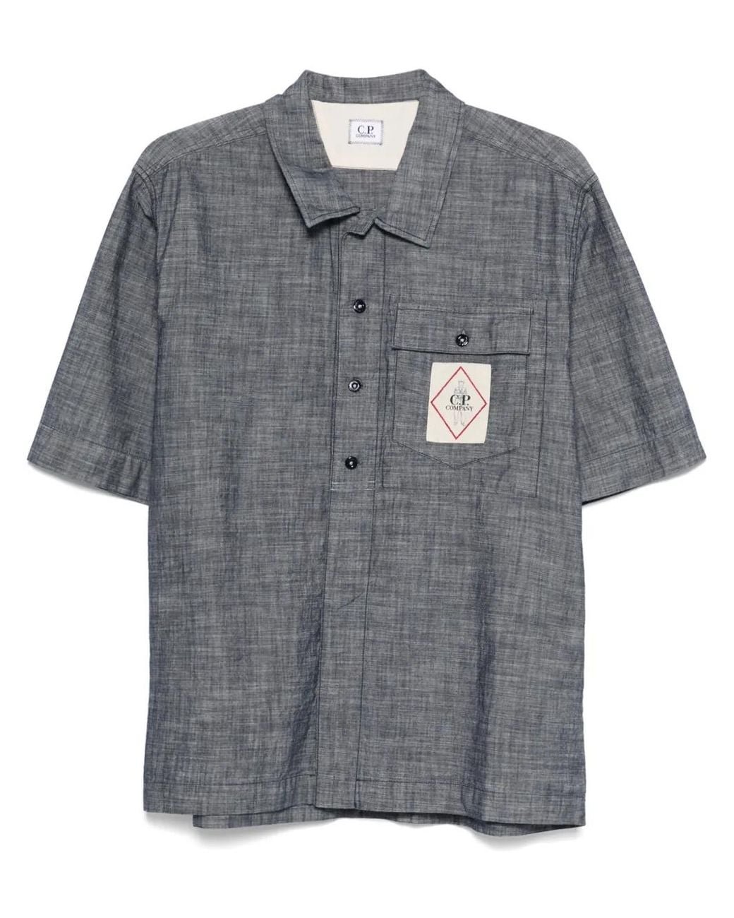 C P Company Gray Logo-Patch Shirt for men
