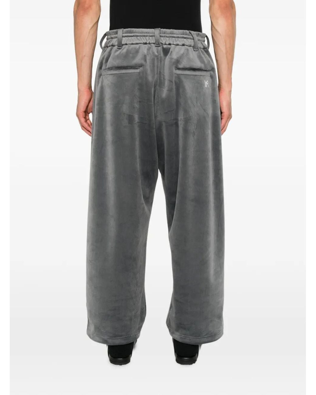 Y-3 Gray Logo-Print Wide-Leg Velvet-Texture Trousers