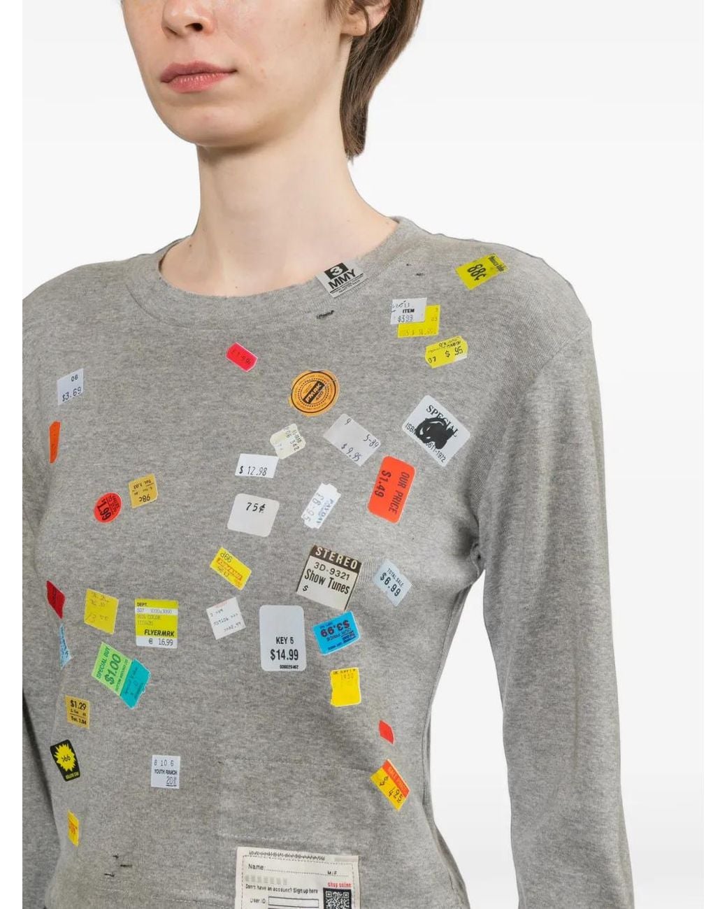 Maison Mihara Yasuhiro White Price-Tag Sticker Printed Crop T-Shirt