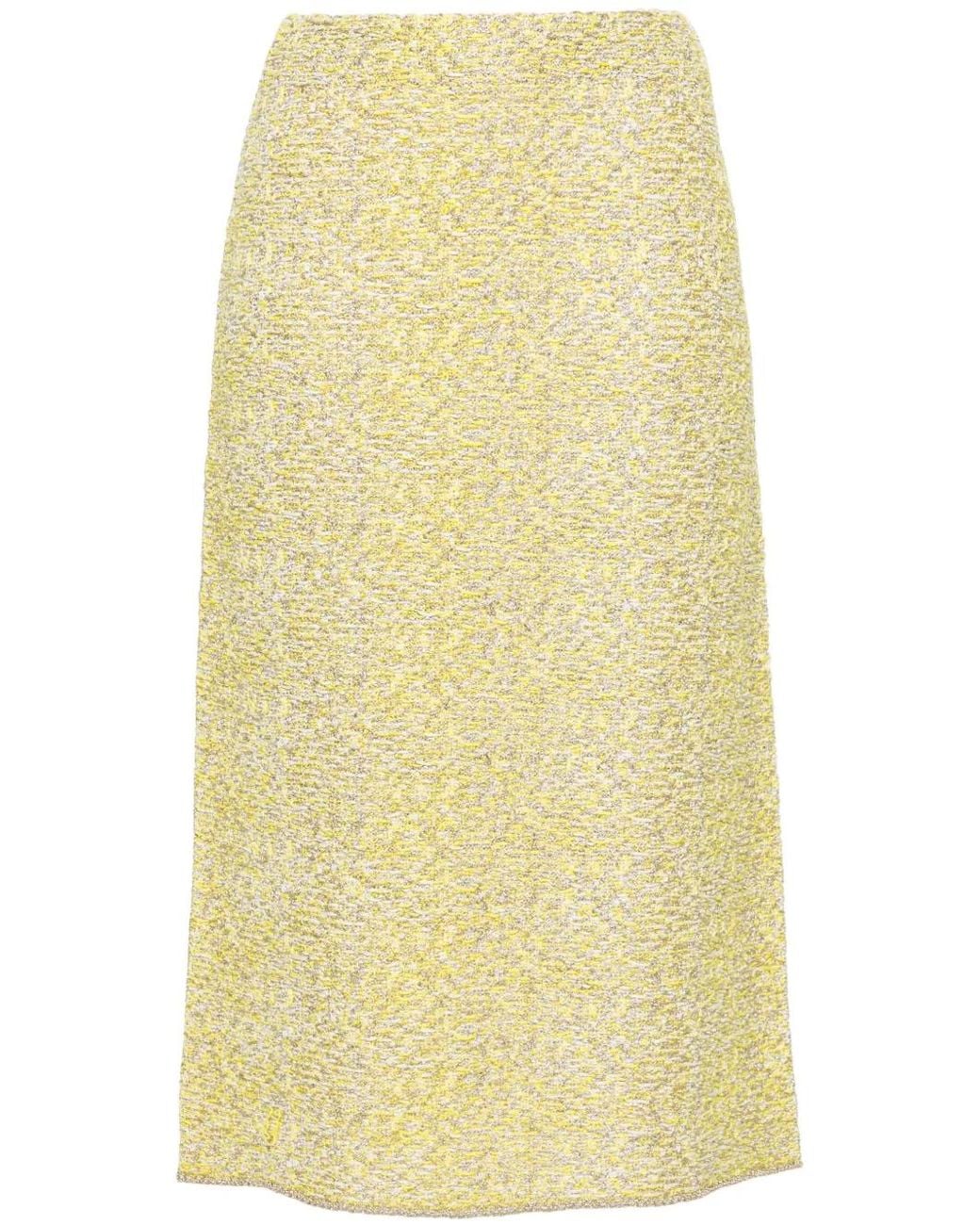 Fabiana Filippi Yellow Straight Tweed Midi Skirt