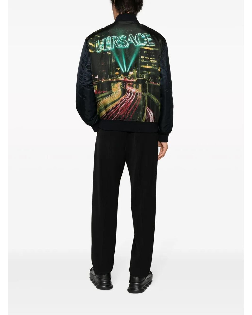 Versace Black Graphic-Print Bomber Jacket for men