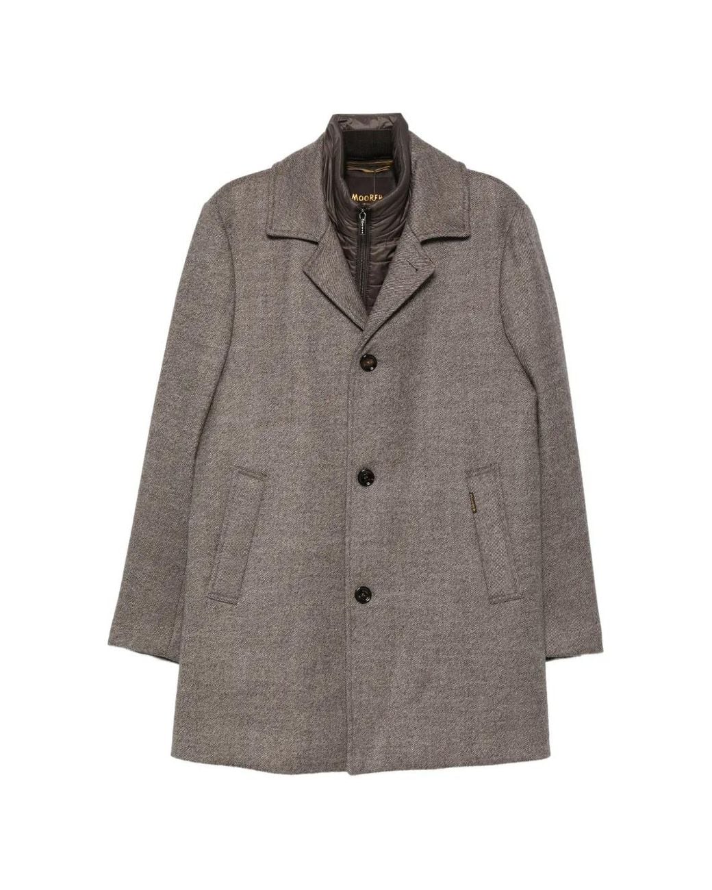 Moorer Gray Button-Up Layered-Neck Coat for men