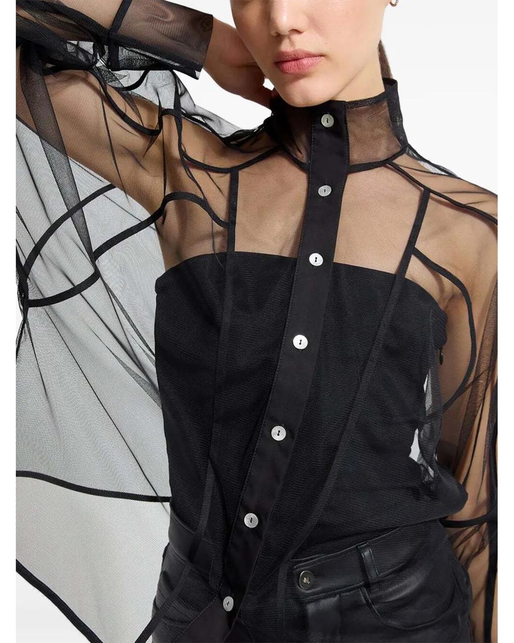 MARCELLA Black Lane Mesh-Seam Shirt