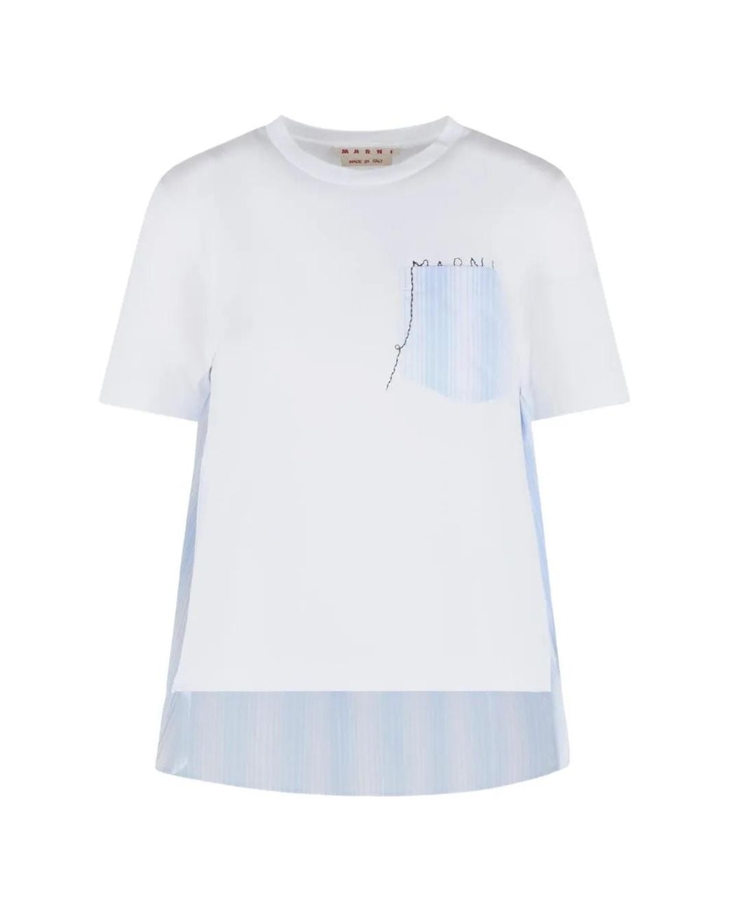 Marni White Striped T Shirt With Pocket