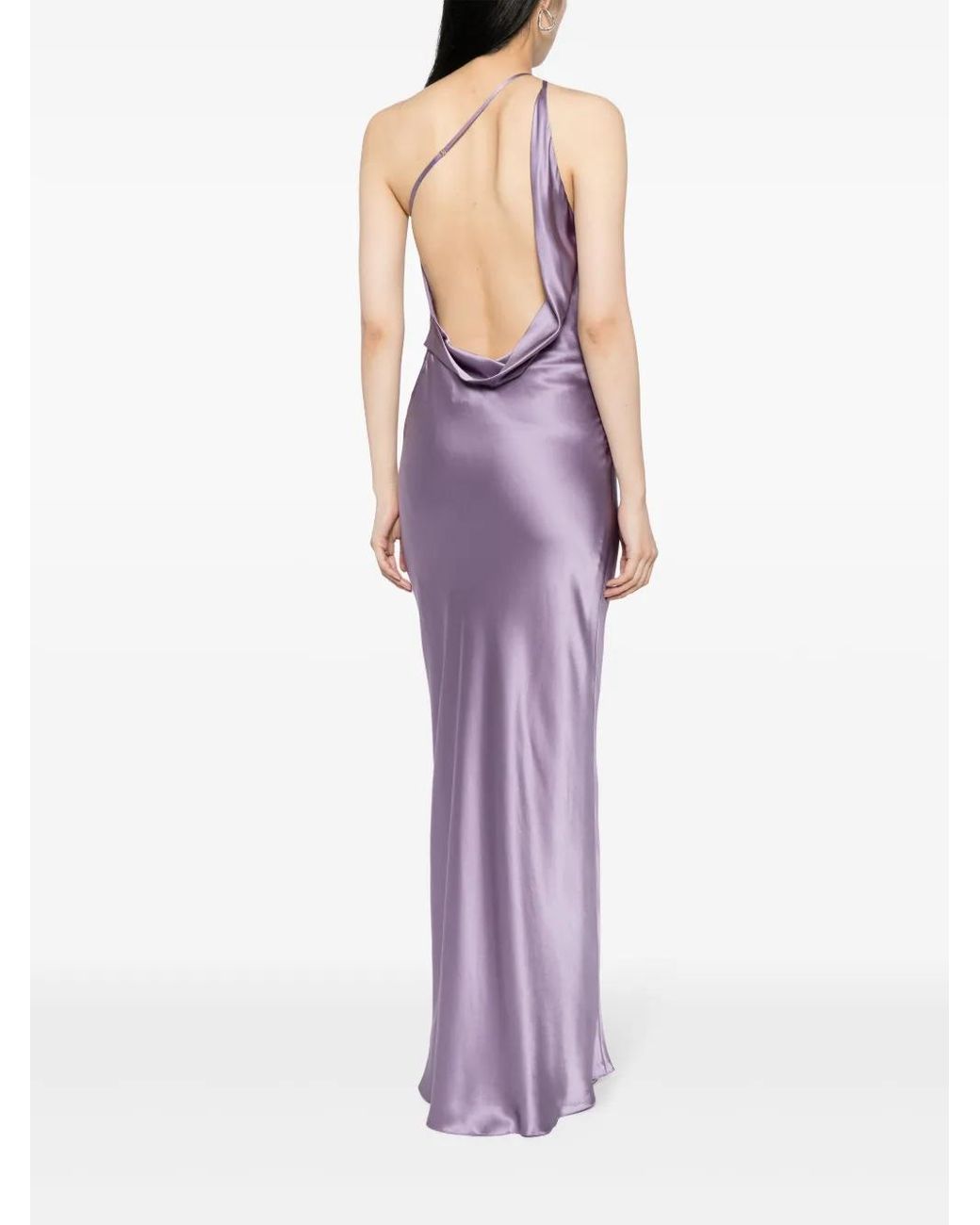 Michelle Mason Purple One-Shoulder Bias Silk Gown