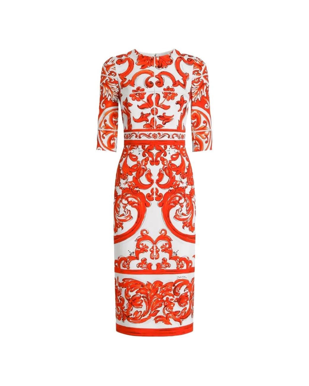 Dolce & Gabbana Red Majolica-Print Charmeuse Dress