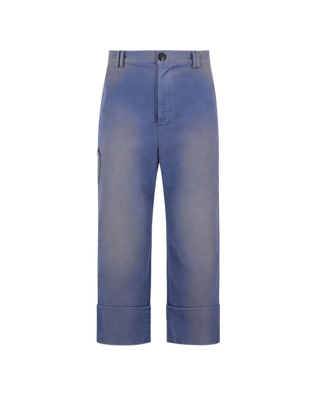 NAMACHEKO Blue Leather-Patch Turn-Up Trousers for men