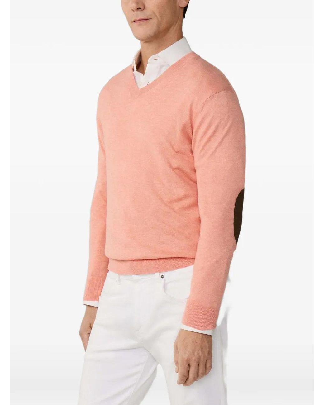 Hackett Red V-Neck Elbow-Patch Sweatshirt for men