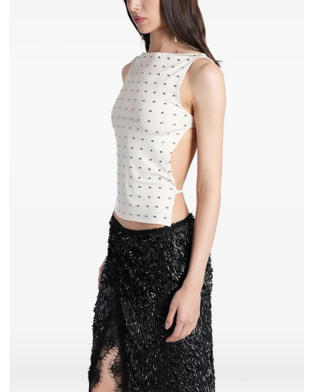 Siedres White Stud-Embellished Backless Top