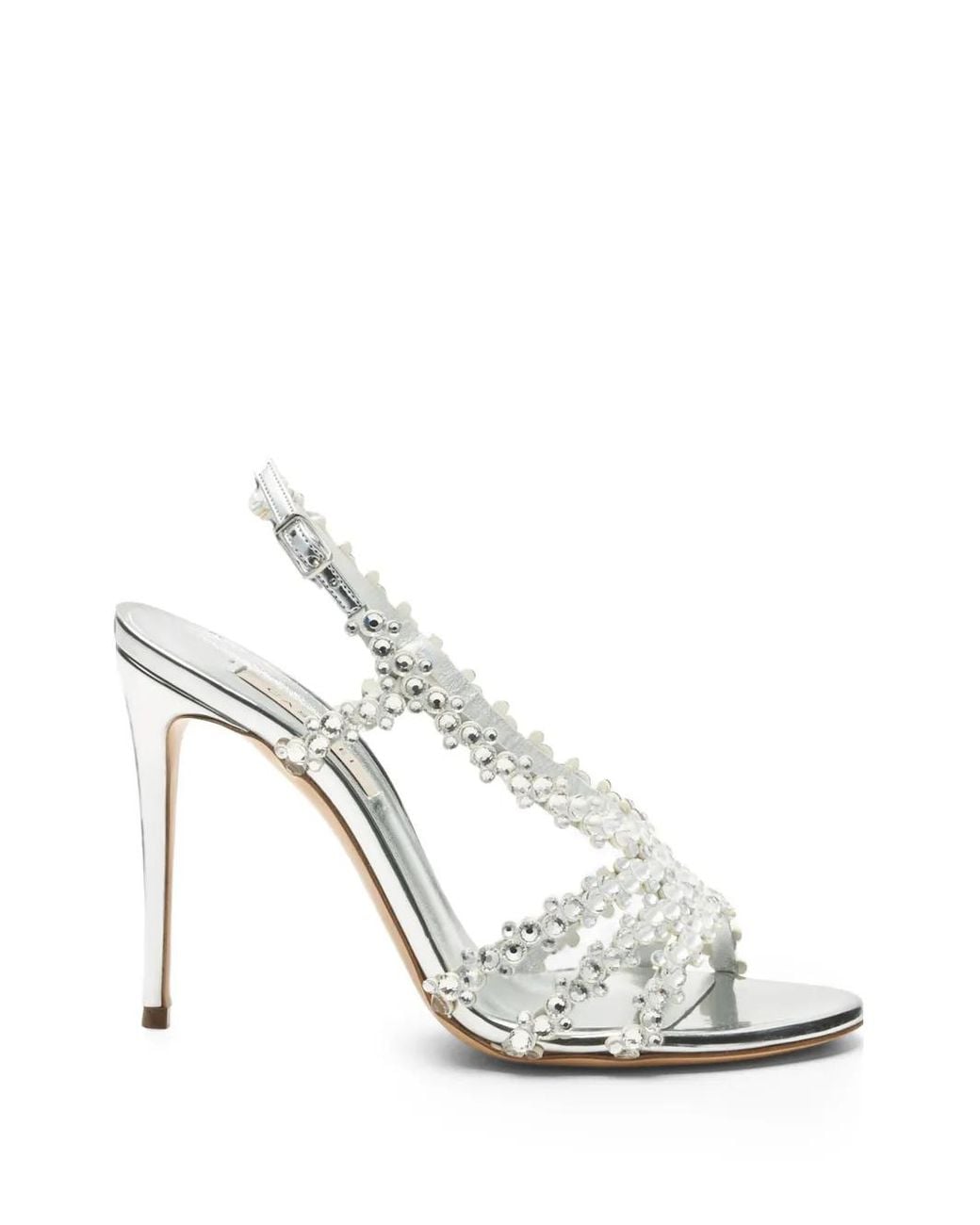 Casadei White Julia C-Love Crystal-Embellished Sandals