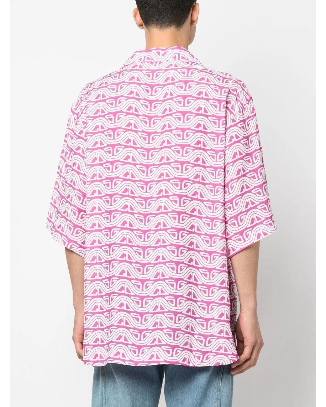 Gcds Pink Wave Printed Bowling Shirt for men