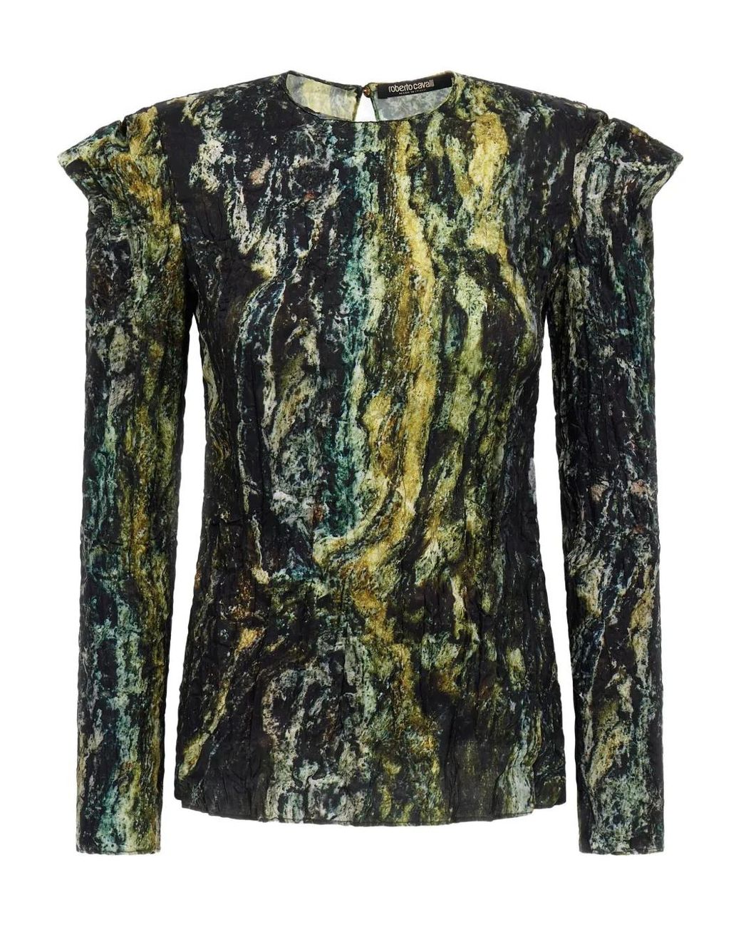 Roberto Cavalli Green Print Long-Sleeve Top