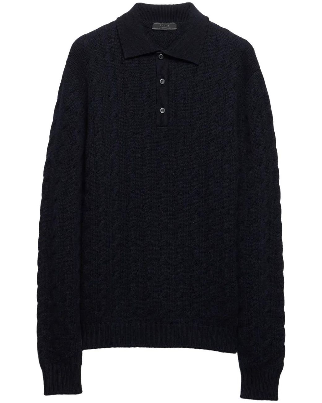 Prada Blue Cable-Knit Polo Sweater for men