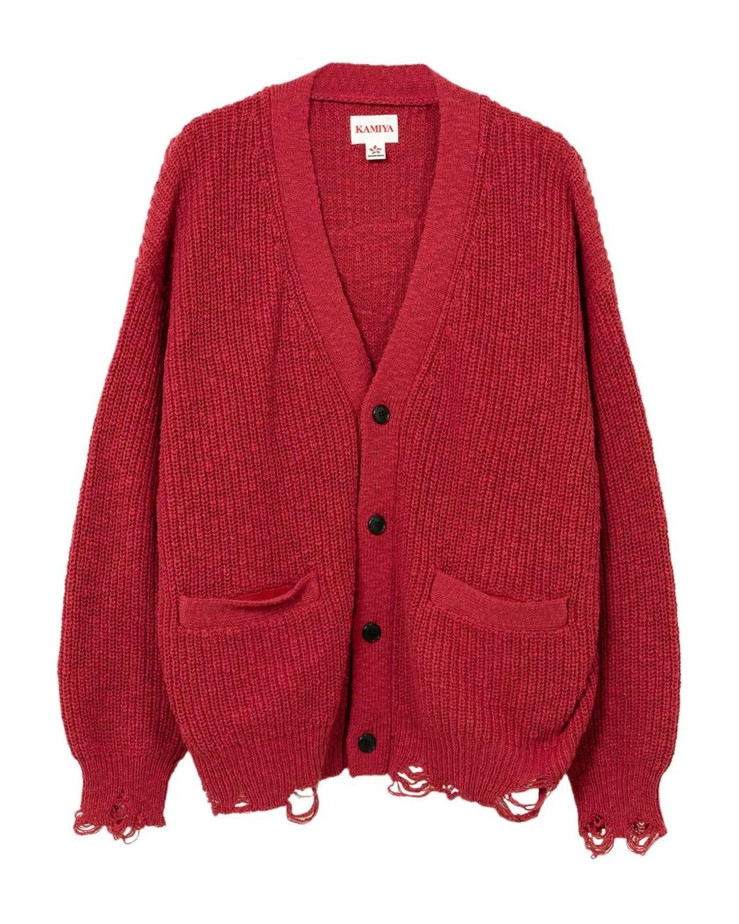 KAMIYA Red Frayed Pocket Cardigan for men