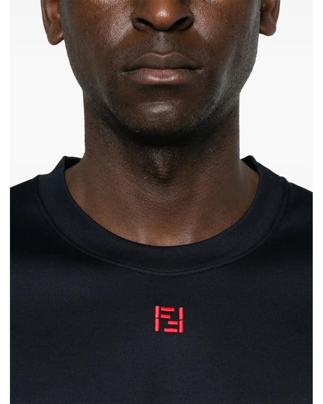 Fendi Blue Logo-Embroidered T-Shirt for men