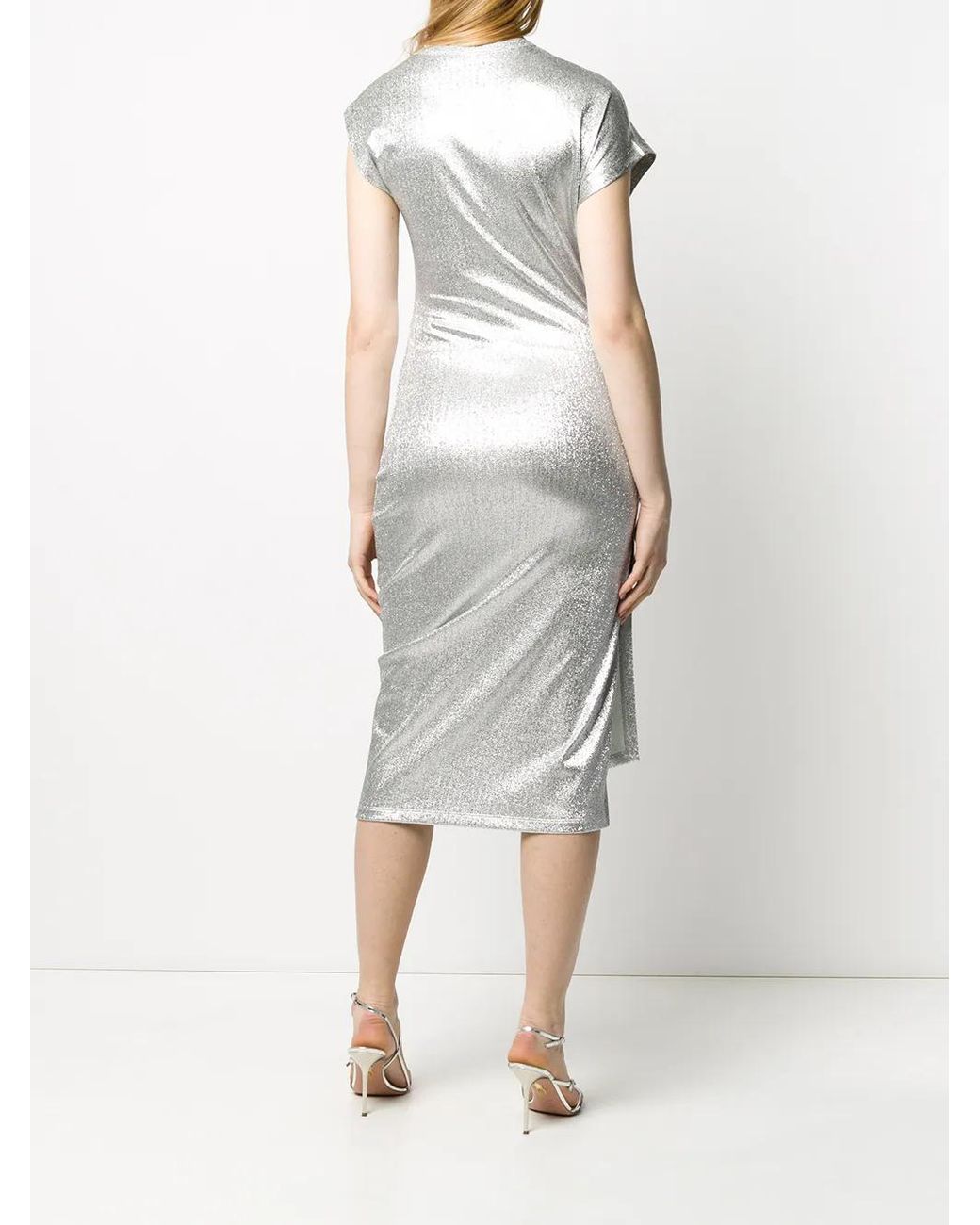 Rabanne Gray Metallic Ruched Side Dress