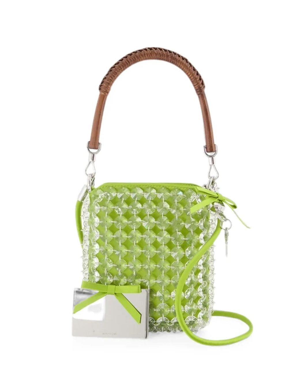 Self-Portrait Green Crystal Chain Mini Tote Bag