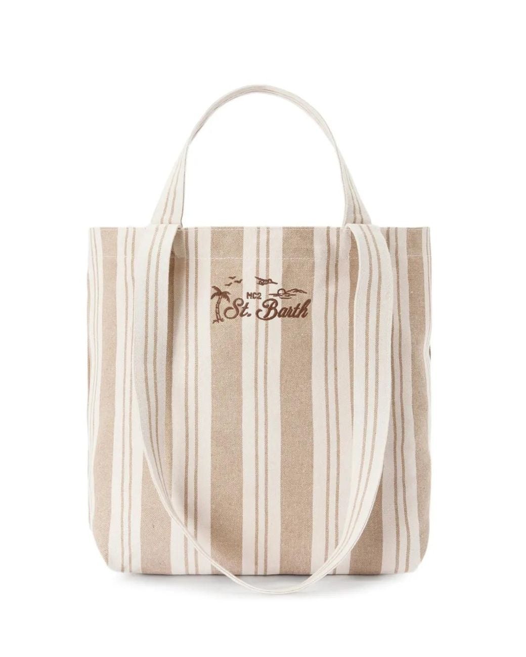 Mc2 Saint Barth White Essential Beach Striped Cotton Tote Bag