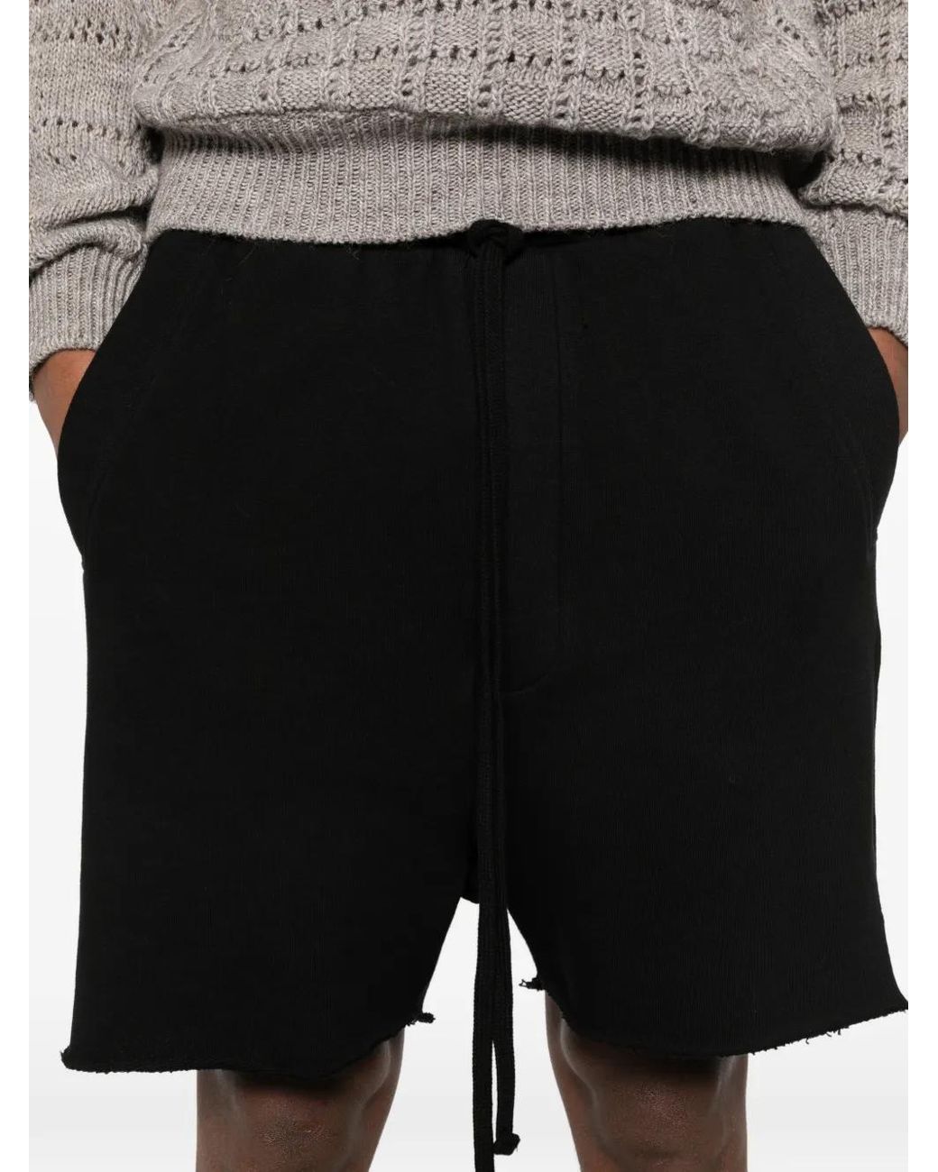 Thom Krom Black Drawstring Frayed Shorts for men