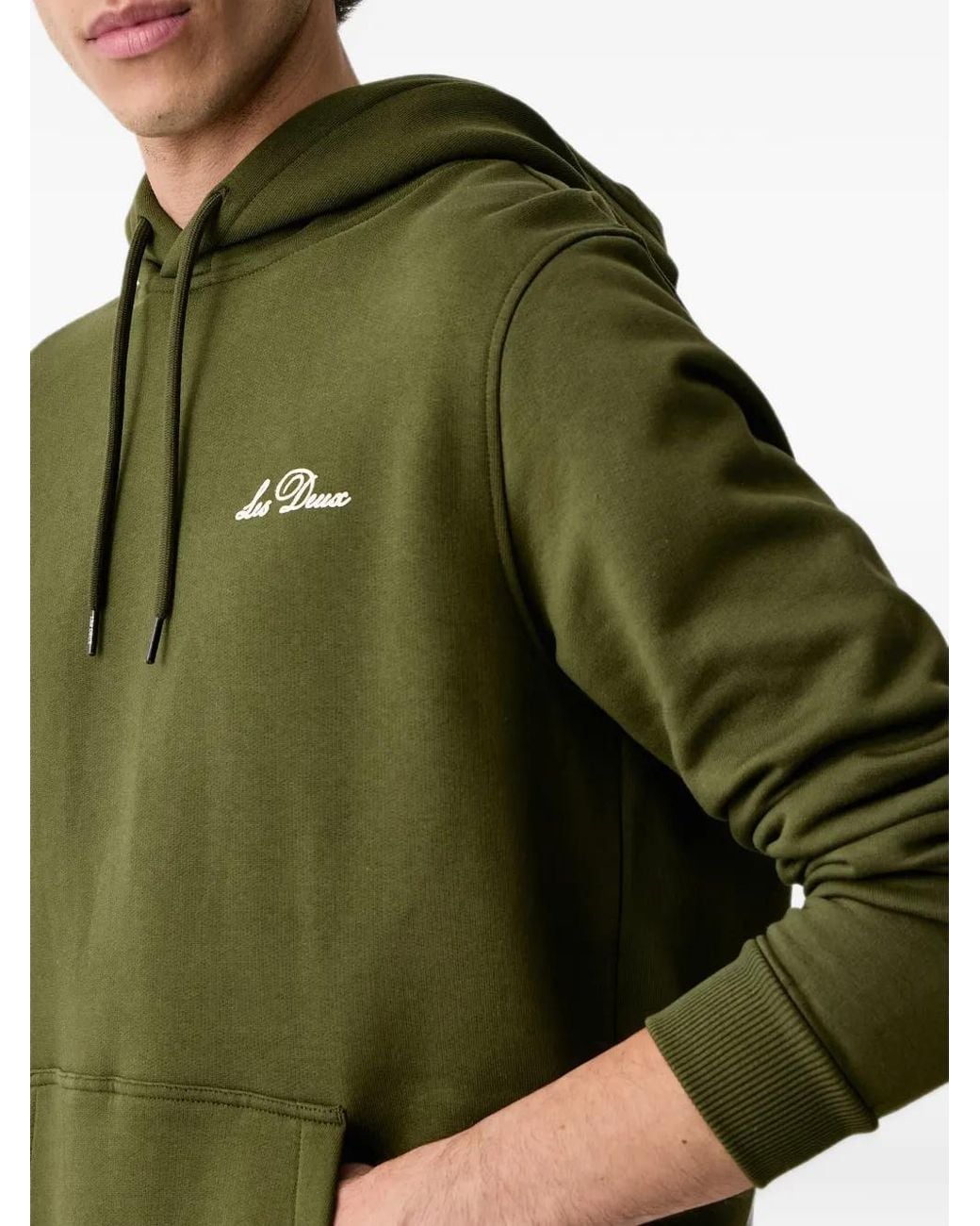 Les Deux Green Logo-Embroidered Drawstring Hoodie for men